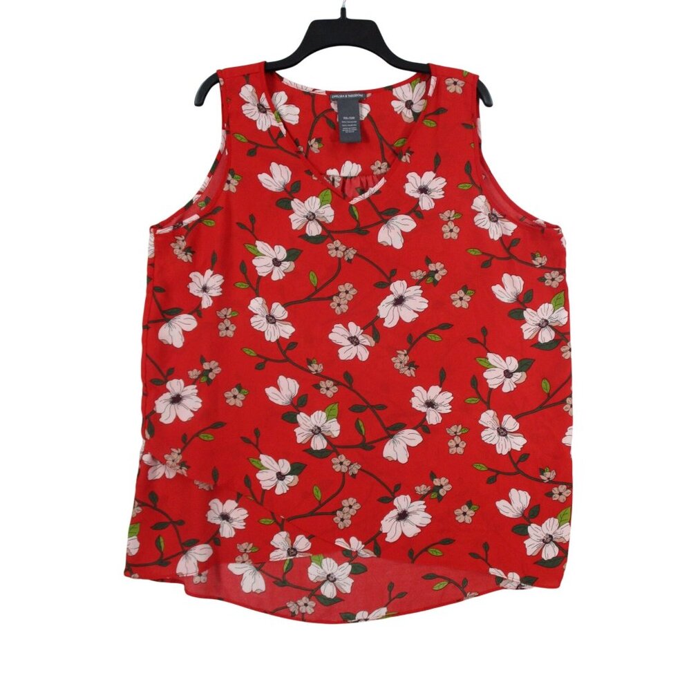 Chelsea & Theodore Floral Print Sleeveless‎ Blouse XXL Red & White Polyester